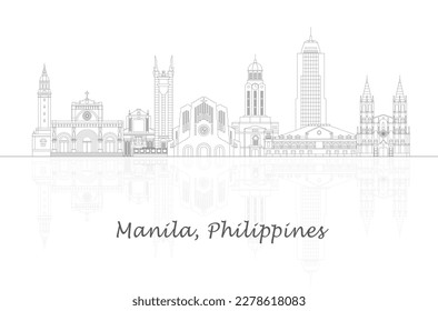 Outline Skyline panorama of city of Manila, Philippines  - vector illustration