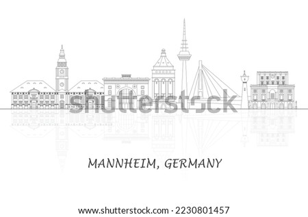 Outline Skyline panorama of city of Mannheim, Germany - vector illustration