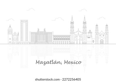 Outline Skyline panorama of city of Mazatlan, Mexico - vector illustration