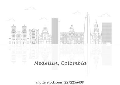 Outline Skyline panorama of city of Medellin, Colombia - vector illustration