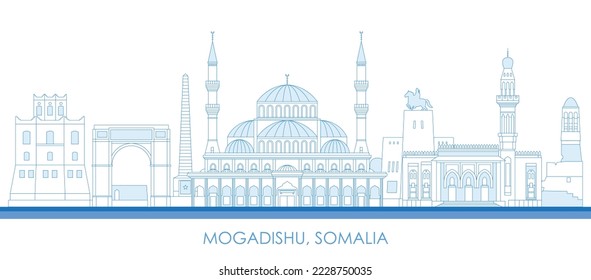 Outline Skyline panorama of city of Mogadishu, Somalia - vector illustration