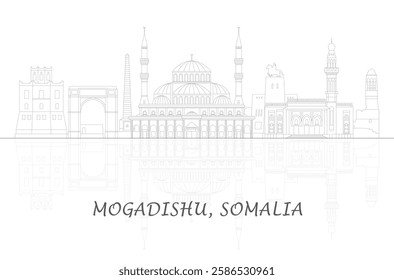 Outline Skyline panorama of city of Mogadishu, Somalia - vector illustration