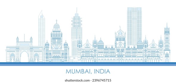 Outline Skyline panorama of city of Mumbai, India - vector illustration