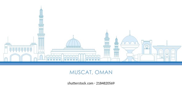 Outline Skyline panorama of city of Muscat, Oman - vector illustration