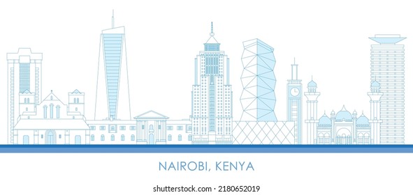 Outline Skyline panorama of city of Nairobi, Kenya - vector illustration