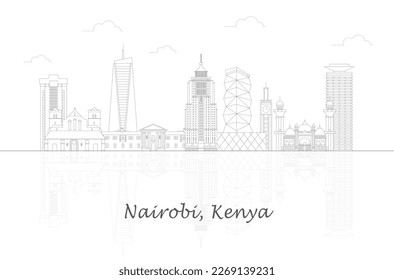 Esbozo del panorama de Skyline de la ciudad de Nairobi, Kenia - ilustración vectorial