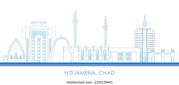 Outline Skyline Panorama Of City Of N'djamena, Chad - Vector Illustration