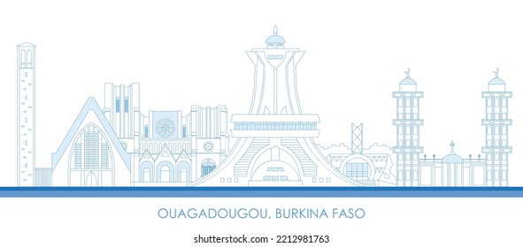 Outline Skyline panorama of city of Ouagadougou, Burkina Faso - vector illustration