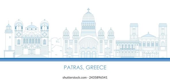 Outline Skyline panorama of city of Patras, Greece - vector illustration