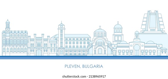 Outline Skyline panorama of city of Pleven, Bulgaria - vector illustration