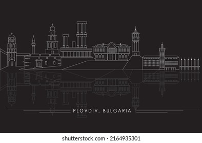 Outline Skyline panorama of city of Plovdiv, Bulgaria - vector illustration