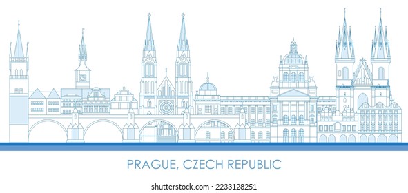 Esbozo del panorama de Skyline de la ciudad de Praga, República Checa - ilustración vectorial