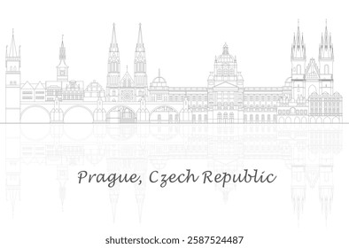 Outline Skyline panorama of city of Prague, Czech Republic - vector illustration