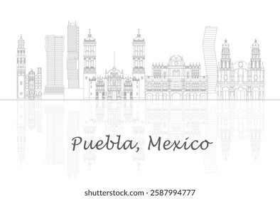 Outline Skyline panorama of city of Puebla, Mexico - vector illustration