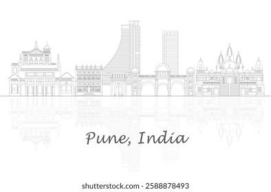 Outline Skyline panorama of city of Pune, India - vector illustration