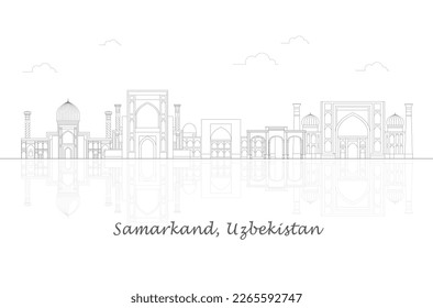Outline Skyline panorama of city of Samarkand, Uzbekistan - vector illustration