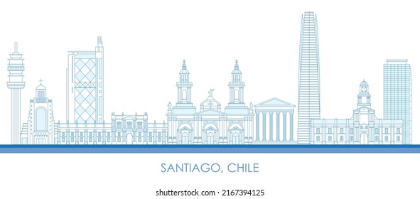 Outline Skyline panorama of city of Santiago, Chile - vector illustration