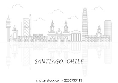 Outline Skyline panorama of city of Santiago, Chile - vector illustration