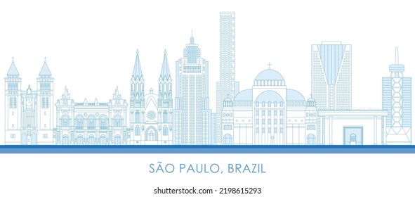 Outline Skyline panorama of city of Sao Paulo, Brazil - vector illustration