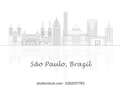 Outline Skyline panorama of city of Sao Paulo, Brazil - vector illustration