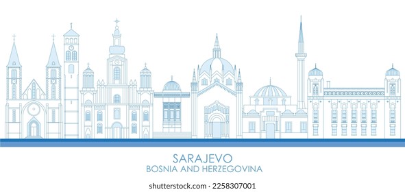 Outline Skyline panorama of City of Sarajevo, Bosnia And Herzegovina - vector illustration