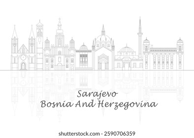 Outline Skyline panorama of City of Sarajevo, Bosnia And Herzegovina - vector illustration