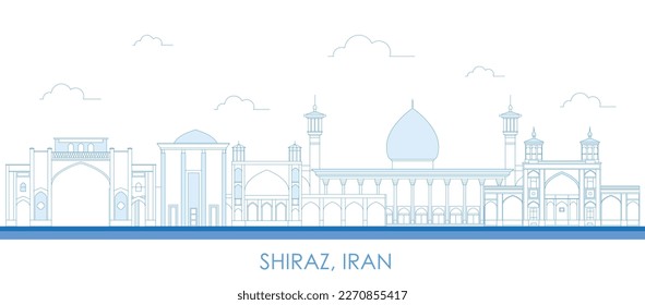 Outline Skyline panorama of city of Shiraz, Iran - vector illustration