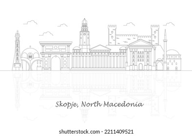 Outline Skyline panorama of city of Skopje, North Macedonia - vector illustration