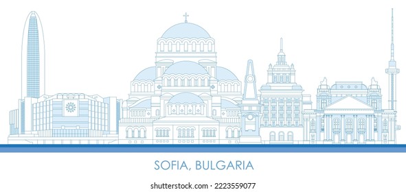 Outline Skyline panorama of city of Sofia, Bulgaria - vector illustration