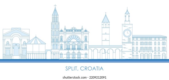 Outline Skyline panorama of City of Split, Croatia - vector illustration