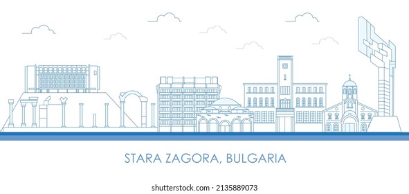 Outline Skyline panorama of  city of Stara Zagora, Bulgaria- vector illustration