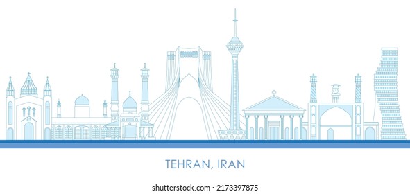 Outline Skyline panorama of city of Tehran, Iran - vector illustration