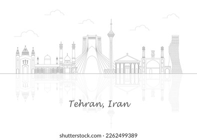 Outline Skyline panorama of city of Tehran, Iran - vector illustration