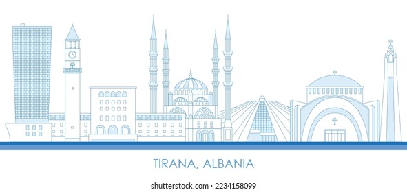 Outline Skyline panorama of city of Tirana, Albania - vector illustration