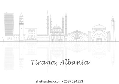 Outline Skyline panorama of city of Tirana, Albania - vector illustration