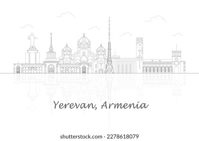 Outline Skyline panorama of city of Yerevan, Armenia - vector illustration