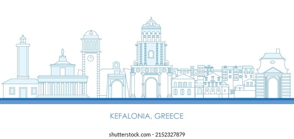 Outline Skyline panorama of  Kefalonia, Cyclades Islands, Greece - vector illustration