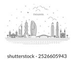 Outline Skyline panorama of Panama city, Panama - vector illustration