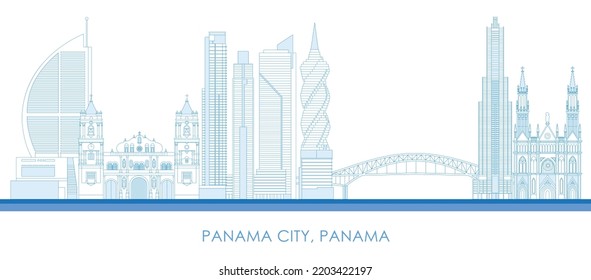 Outline Skyline Panorama Of Panama City, Panama - Vector Illustration