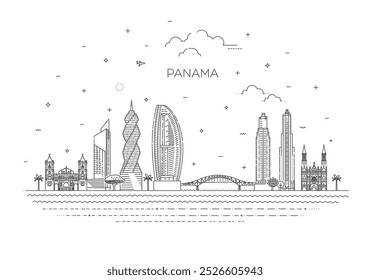 Panorama del horizonte de la ciudad de Panamá, Panamá - Ilustración vectorial