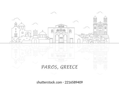 Outline Skyline panorama of Paros island, Cyclades, Greece - vector illustration