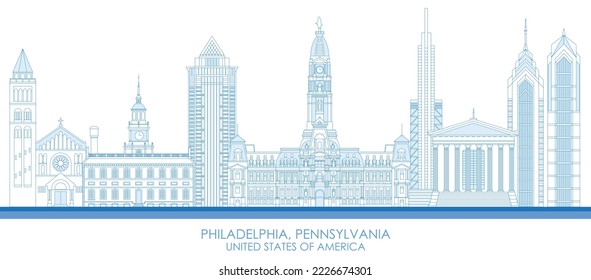 Skyline-Panorama Philadelphia, Pennsylvania, Vereinigte Staaten - Vektorgrafik