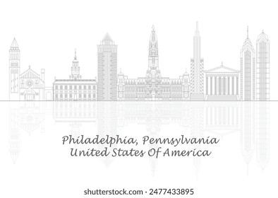 Outline Skyline panorama of Philadelphia, Pennsylvania, United States - vector illustration