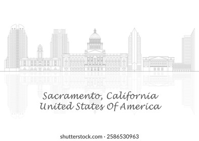 Outline Skyline panorama of Sacramento, California, United States - vector illustration