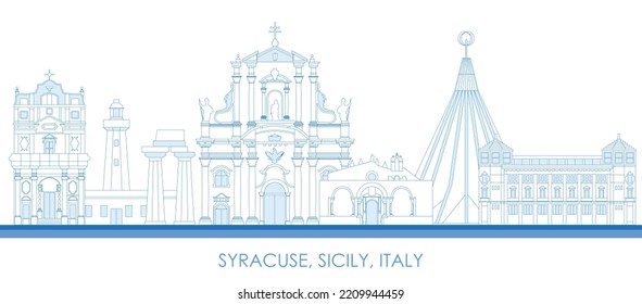 Outline Skyline panorama of Syracuse, Sicily, Italy - vector illustration