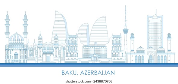 Outline Skyline panorama of town of Baku, Azerbaijan - vector illustration