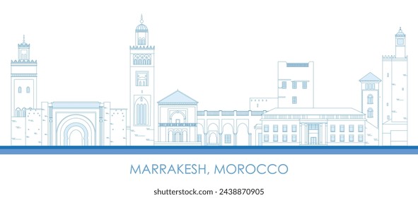 Vista panorámica de la ciudad de Marrakech, Marruecos - ilustración vectorial