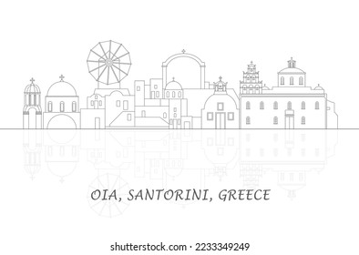 Outline Skyline panorama of village of Oia, Santorini, Cyclades Islands, Greece - vector illustration