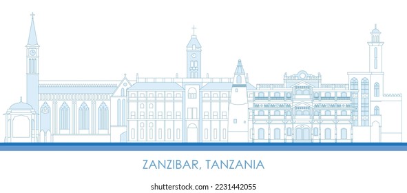 Outline Skyline panorama of Zanzibar, Tanzania - vector illustration