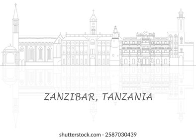 Outline Skyline panorama of Zanzibar, Tanzania - vector illustration